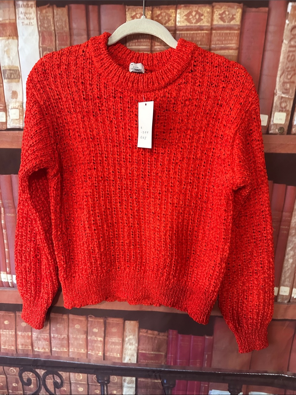 A New Day Red Open Knit Sweater NWT Size Medium Recycled